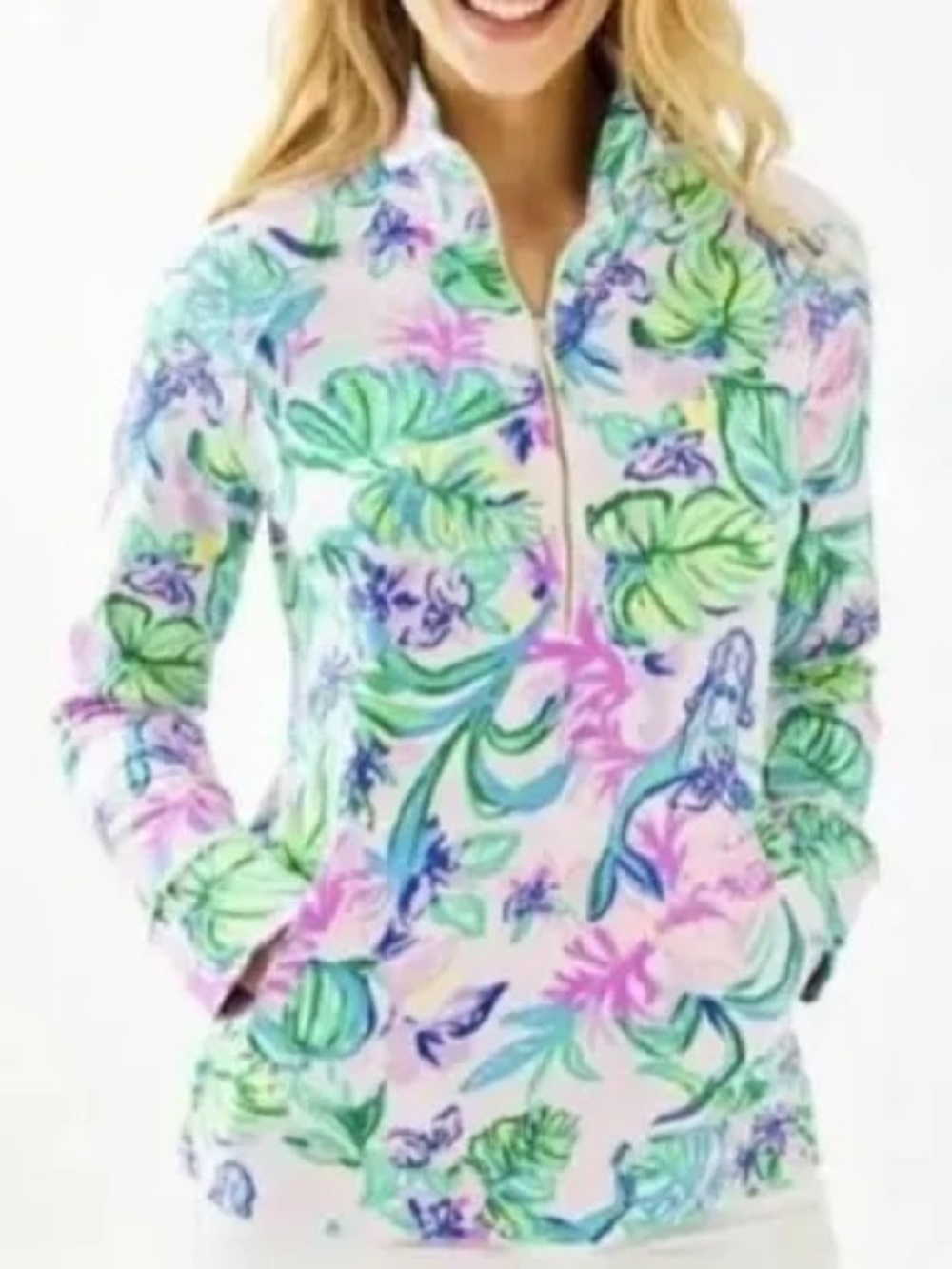 Lilly Pulitzer Pastel Tropical Quarter-Zip Pullover